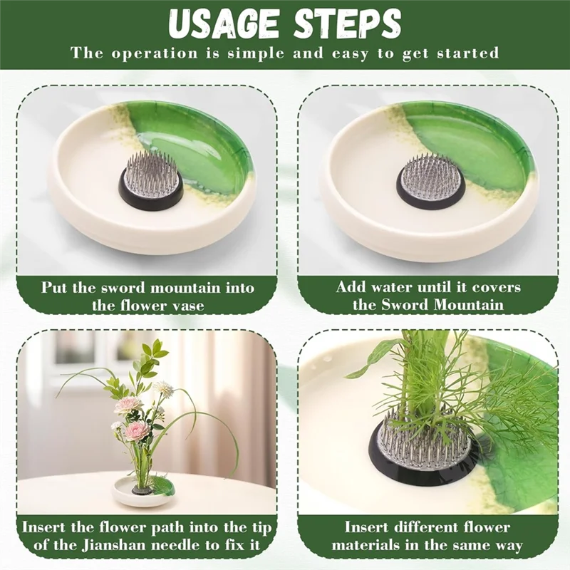 

ABZC-Japanese Ikebana Vase & Flower Frog Kit Floral Art 5.35Inch White Bowl Pot With 1.57Inch Kenzan For Flower Arrangement