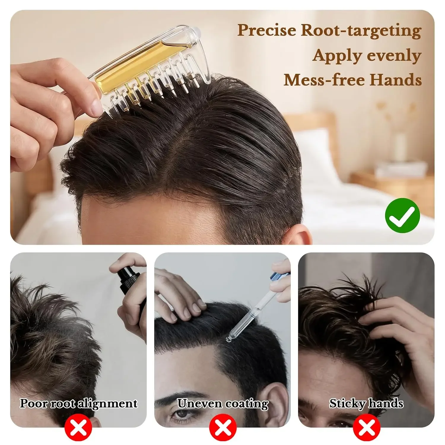 Essential Oil Applicator Massage Comb with Built-In Liquid Reservoir Rolling Metal Teeth Suitable For Scalp Hair Growth