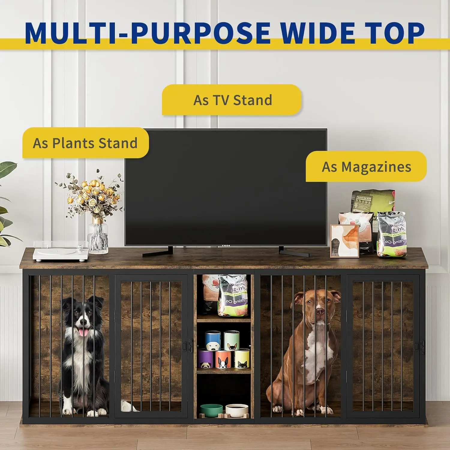 أثاث على شكل صندوق للكلاب داخلي للكلاب، بيت كلب خشبي بإطار فولاذي مقاس 79 بوصة مع لوح تقسيم قابل للتعديل ومنزلق