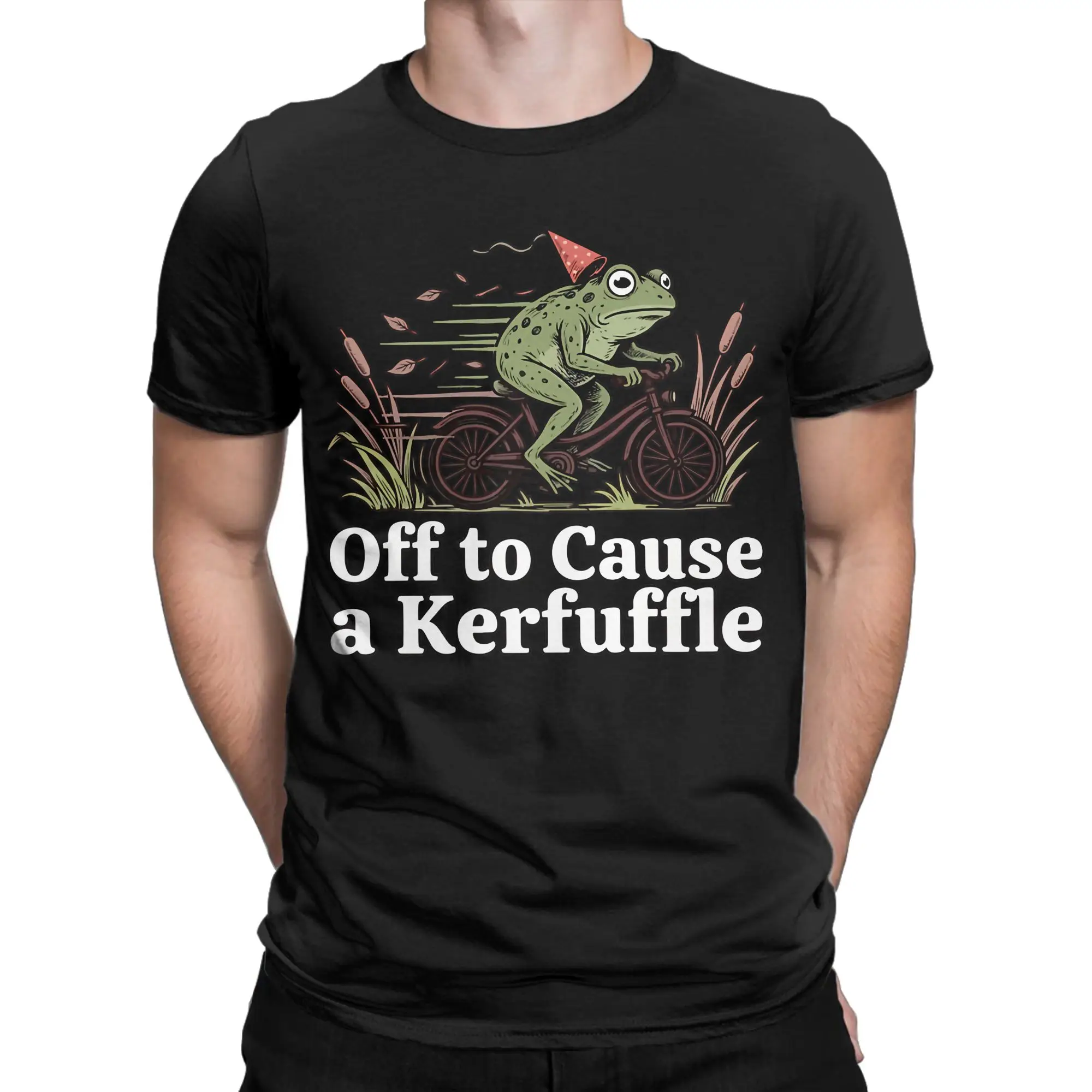 Men Women Off To Cause A Kerfuffle Frog Meme T Shirts  Pure Cotton Clothes Short Sleeve Crewneck Tee Shirt Birthday Gift T-Shirt