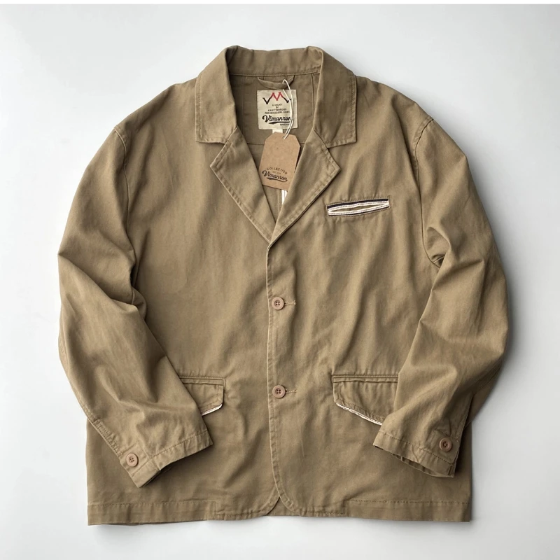 2026 Spring and Autumn New American Casual Single Suit Cargo Jacket Men's Simple 100% Cotton Canvas Raglan Sleeve Loose Coat