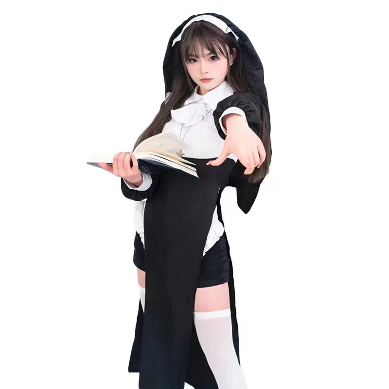 Costume de Cosplay de Nonne Anime pour Femme, Uniforme Cos Ajustable, PoinTenue de Spectacle Sexy, Barrage de Performance d'Halloween