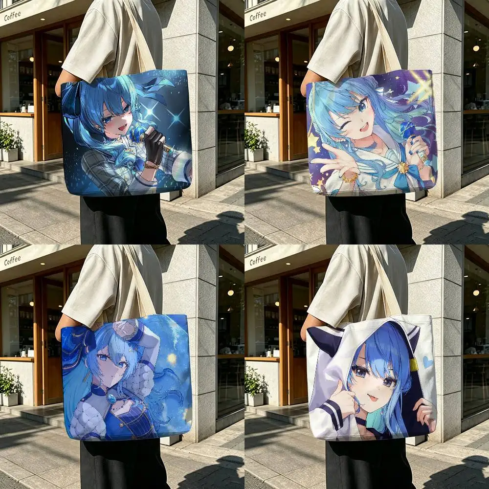 H-Hoshimachi Suisei  Printed Canvas Tote Bag with Zipper for Work School and Travel