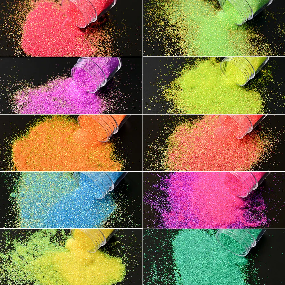 10g * 10jar เรืองแสงนีออน Glitter ผงเล็บสี Candy Phosphor เล็บสีฝุ่นนีออนเล็บผงสําหรับตา Body Paint RT% $