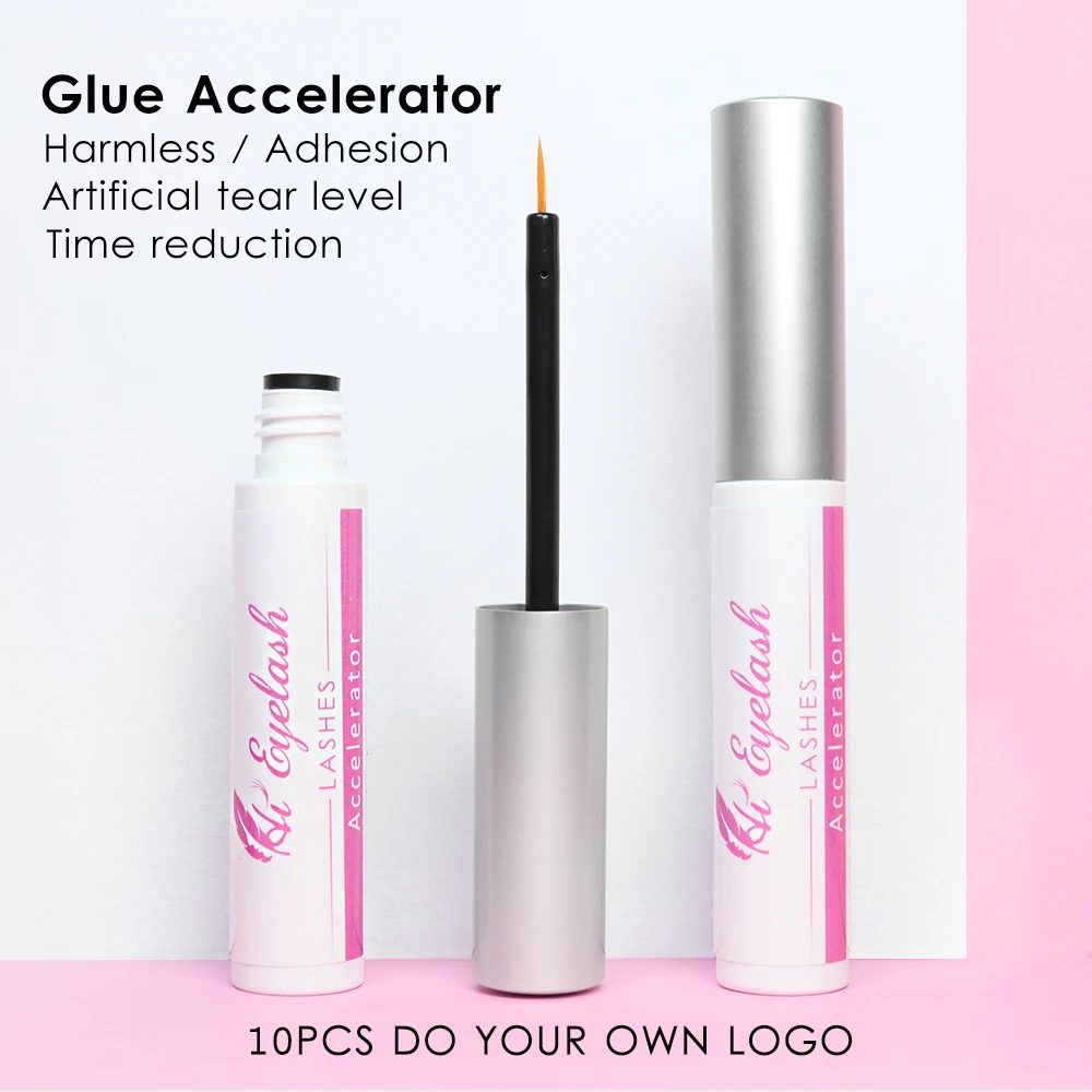 2pcs 5ml Super Accelerator For Eyelash Extension Glue 1 Sec Fast Drying Grafted Fake Eyelashes Glue Duration 50% Up Custom Label