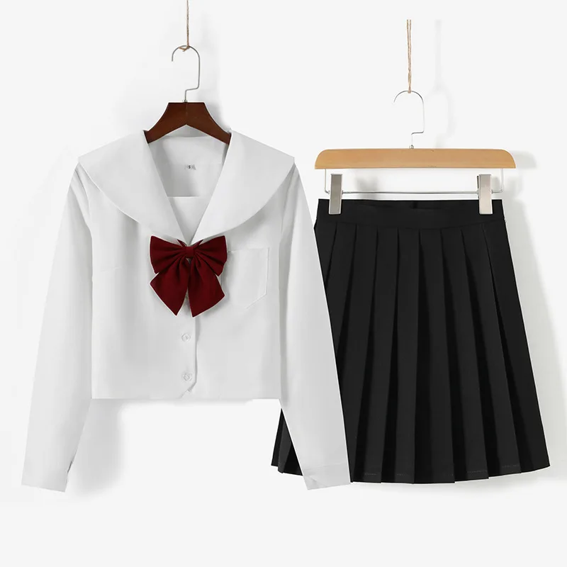 Japanese Jk School Uniform Navy Long Sleeve Girl College Sailor Sexy High Waist Pleated Skirt Schoolgirl Anime Cosplay Women