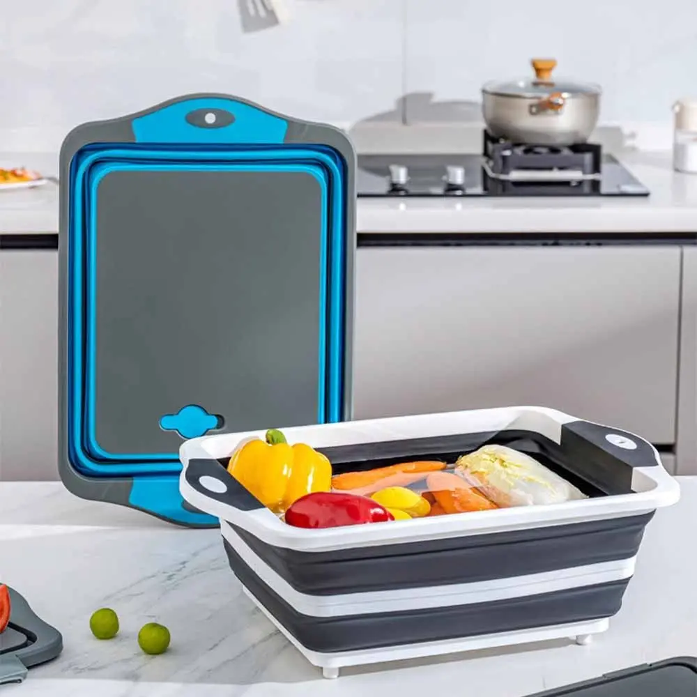 3 in 1 Folding Vegetable Board Space Saving Washable Foldable Wash Basin Durable BPA Free Collapsible Cutting Board Household