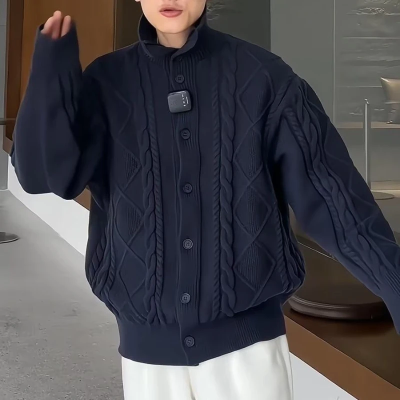 

Новое поступление мужского однотонного кардигана с витой строчкой - осенне-зимняя повседневная свободная вязаная верхняя одежда, стильная и модная