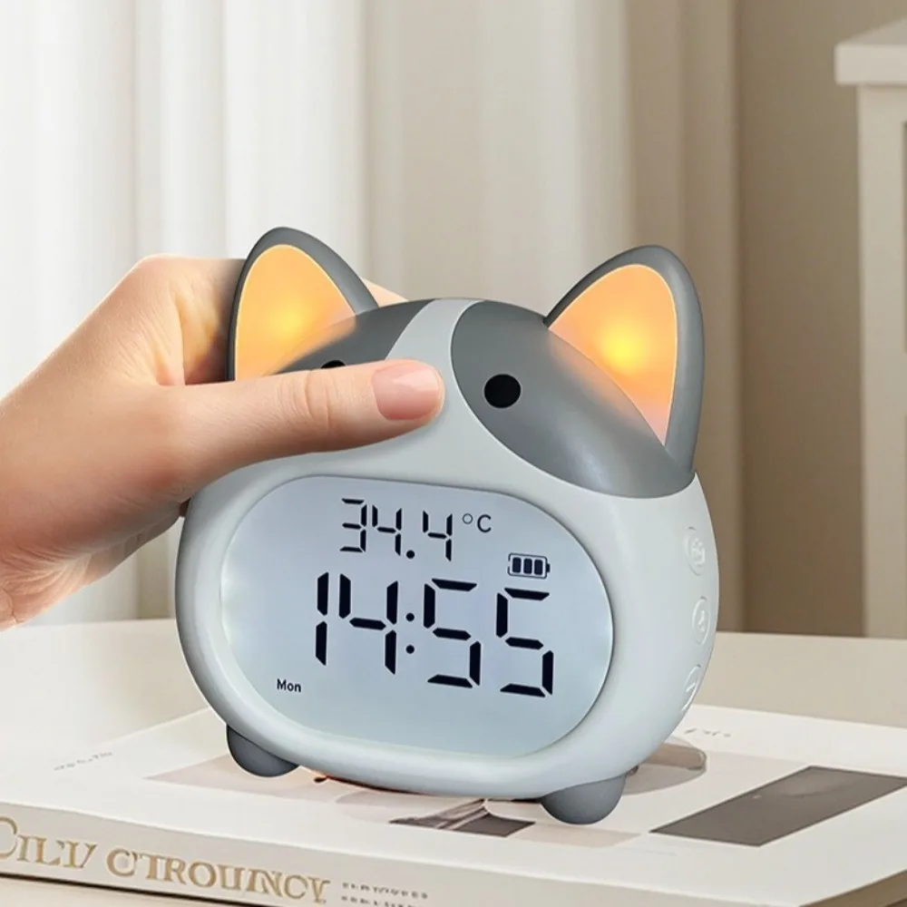 

High Quality Multi-functional Alarm Clocks For Kids with Night Light 6 Alarm Tones Corgi Clock Dimmable Display Snooze Function