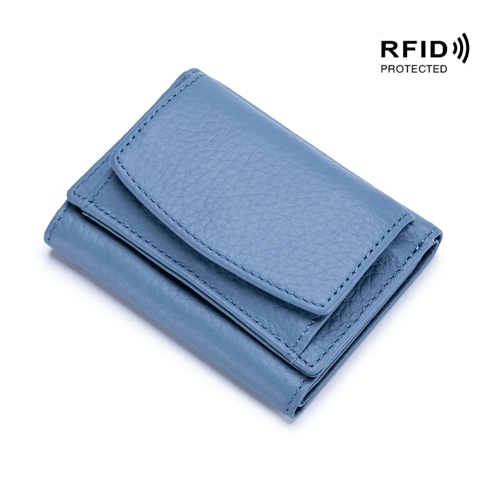 Genuine Leather Trifold Wallet Women's, Small Billfold with Buckle, Compact Card Holder Wallet Women, Mini Coin Purse Pocket