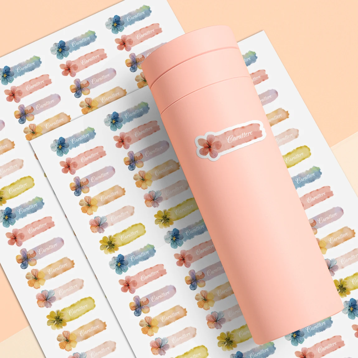 120PCS Personalized Name Stickers, Watercolor Floral Labels, Waterproof Custom Name Tags