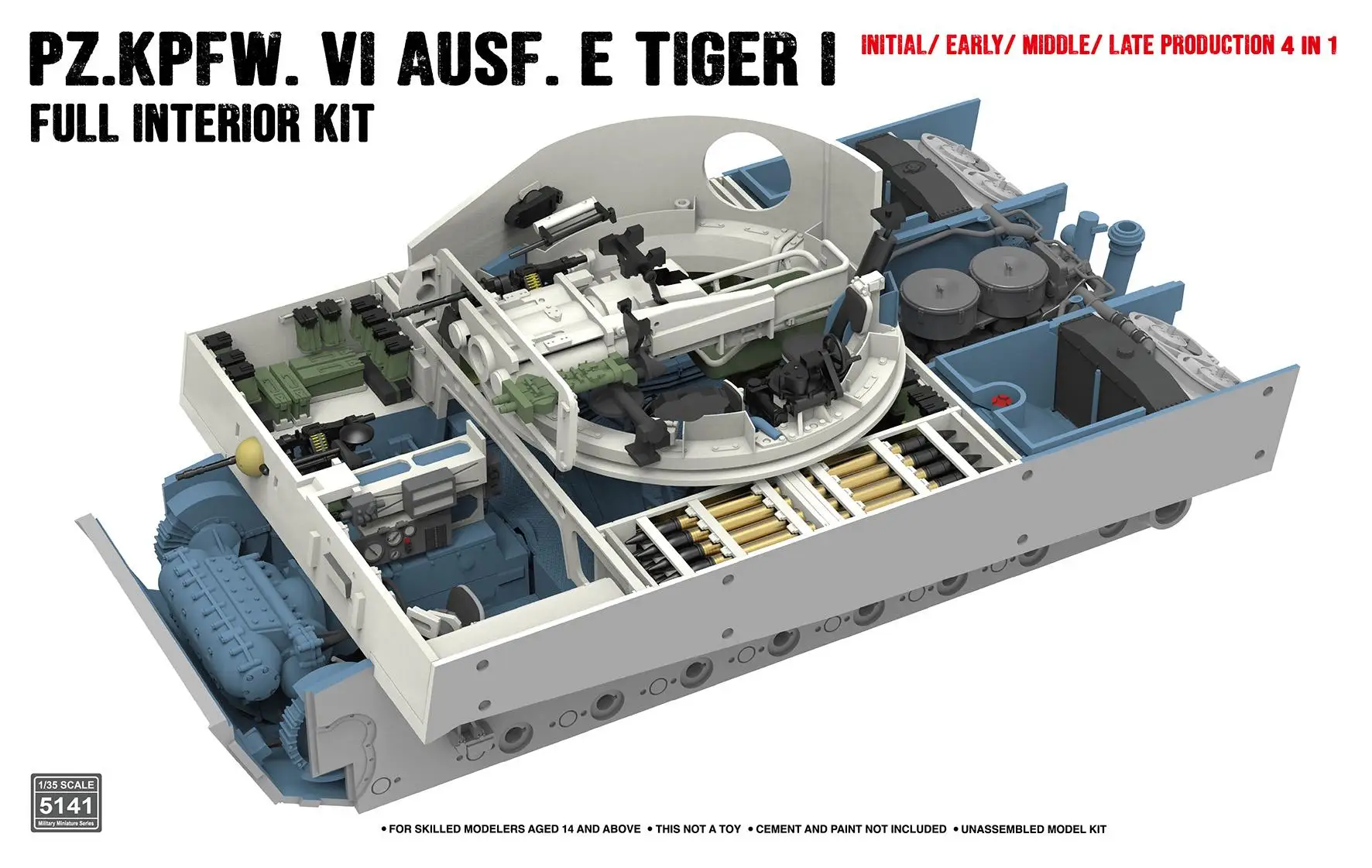 

RYEFIELD 5141 1/35 Scale GERMAN TIGER 1 INITIAL/ EARLY/ MIDDLE/ LATE 4IN1 Full Interior Kit