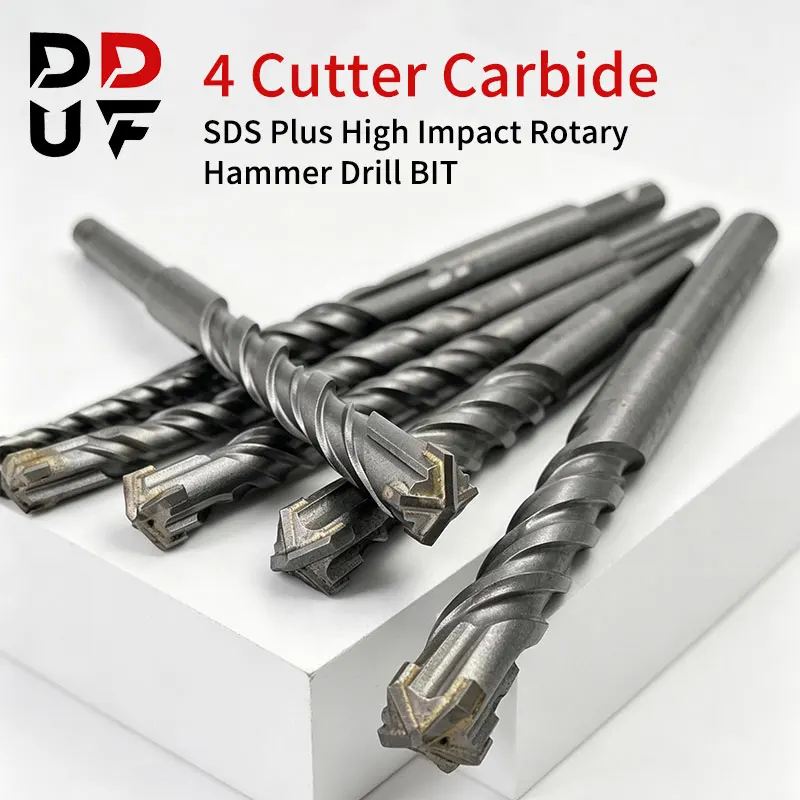 

DDUF 210mm 6-25mm SDS Plus Cross Head Tungsten Carbide Hammer Drill Bits Round Shank Two Groove Design for Concrete Masonry