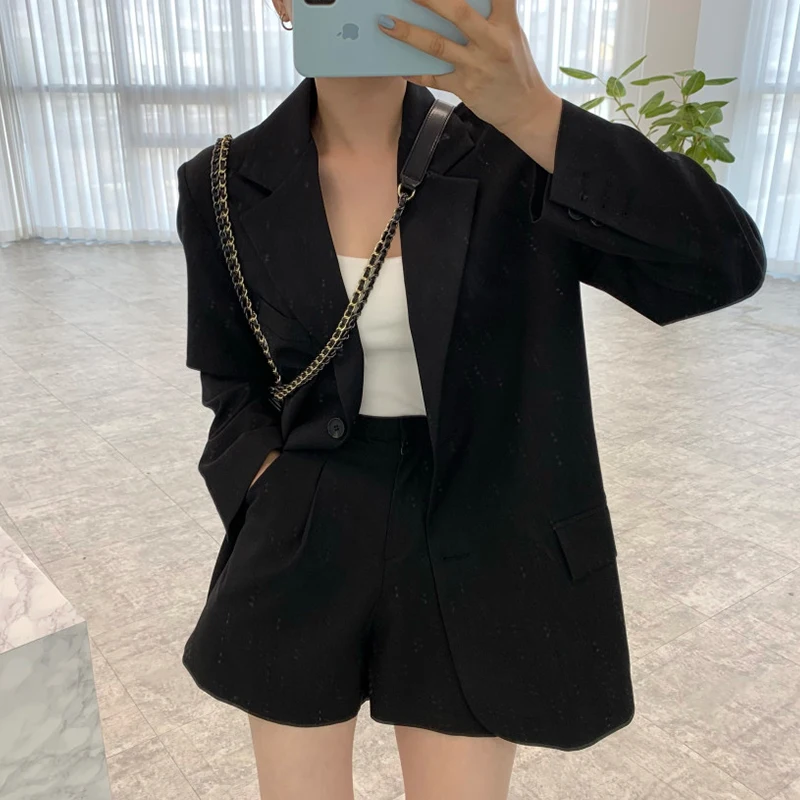 Chic Vintage Spring Long Sve Suit Jaet Loose High Waist Wide Leg Pants orts Set Women's Faion Cotton Blend Ensemble