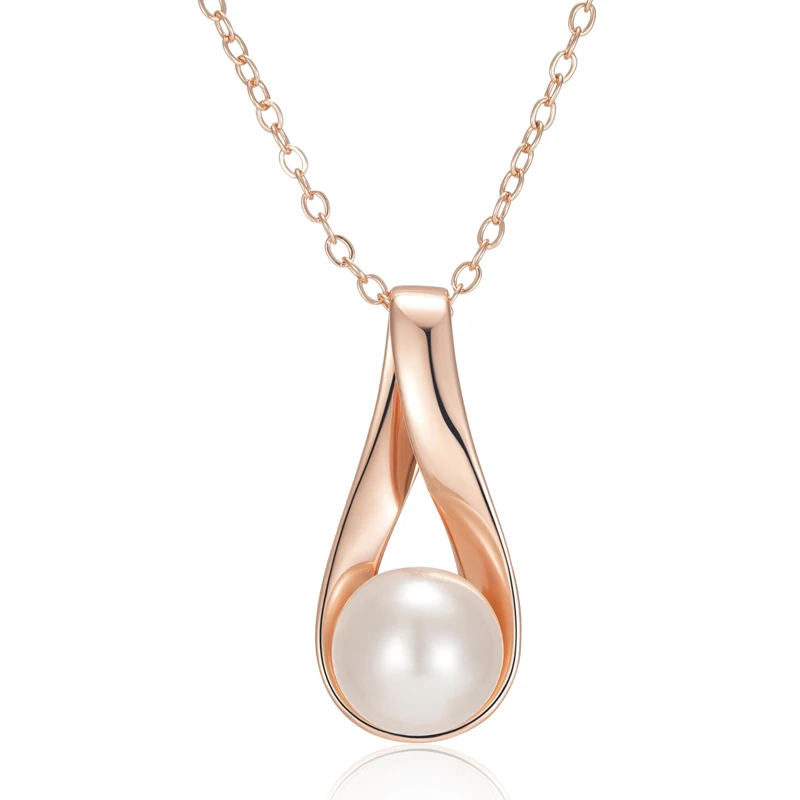 Kinel Luxury 585 Rose Gold Pendant Necklace for Women Unique Geometric Hollow Pearl Bridal Wedding Jewelry Daily Wear Gift