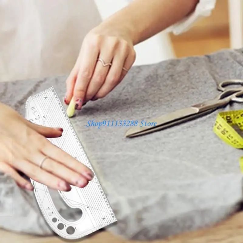 Acrylic Pattern Making Ruler For Fabric Cutting Includes 5 Button Patterns 3 Eyelet Guides And Curved Measuring Ruler