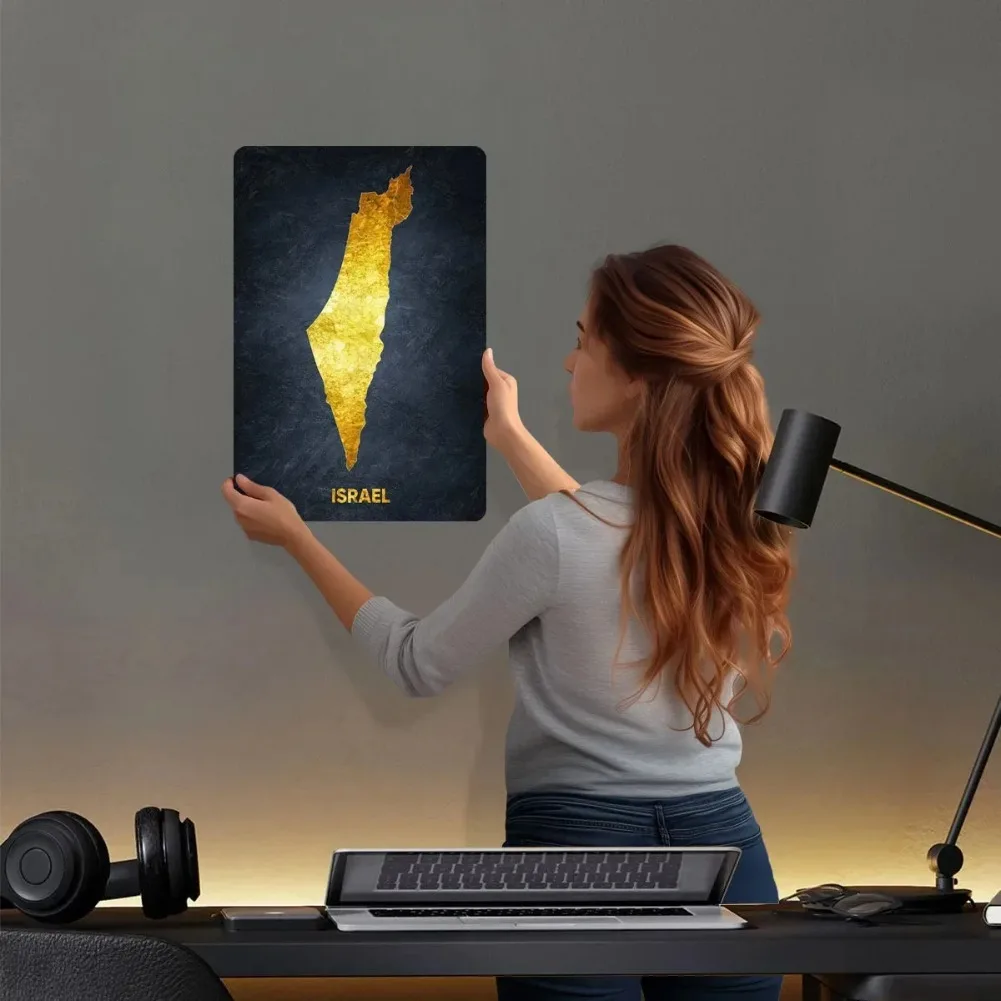 إسرائيل القدس المشارك خريطة علامة معدنية جدار الفن من الجداريات لوحات القصدير المخصصة لجدار الفن الديكور الحمام ديكور رجل الكهف #3