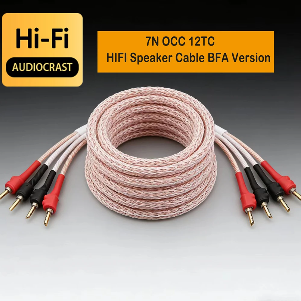 

Кабель для акустических систем Audiocrast 7N OCC 12TC HIFI, пара, с позолоченными разъемами BFA Banana Spade, аудиокабель HiFi для усилителя и звуковых систем