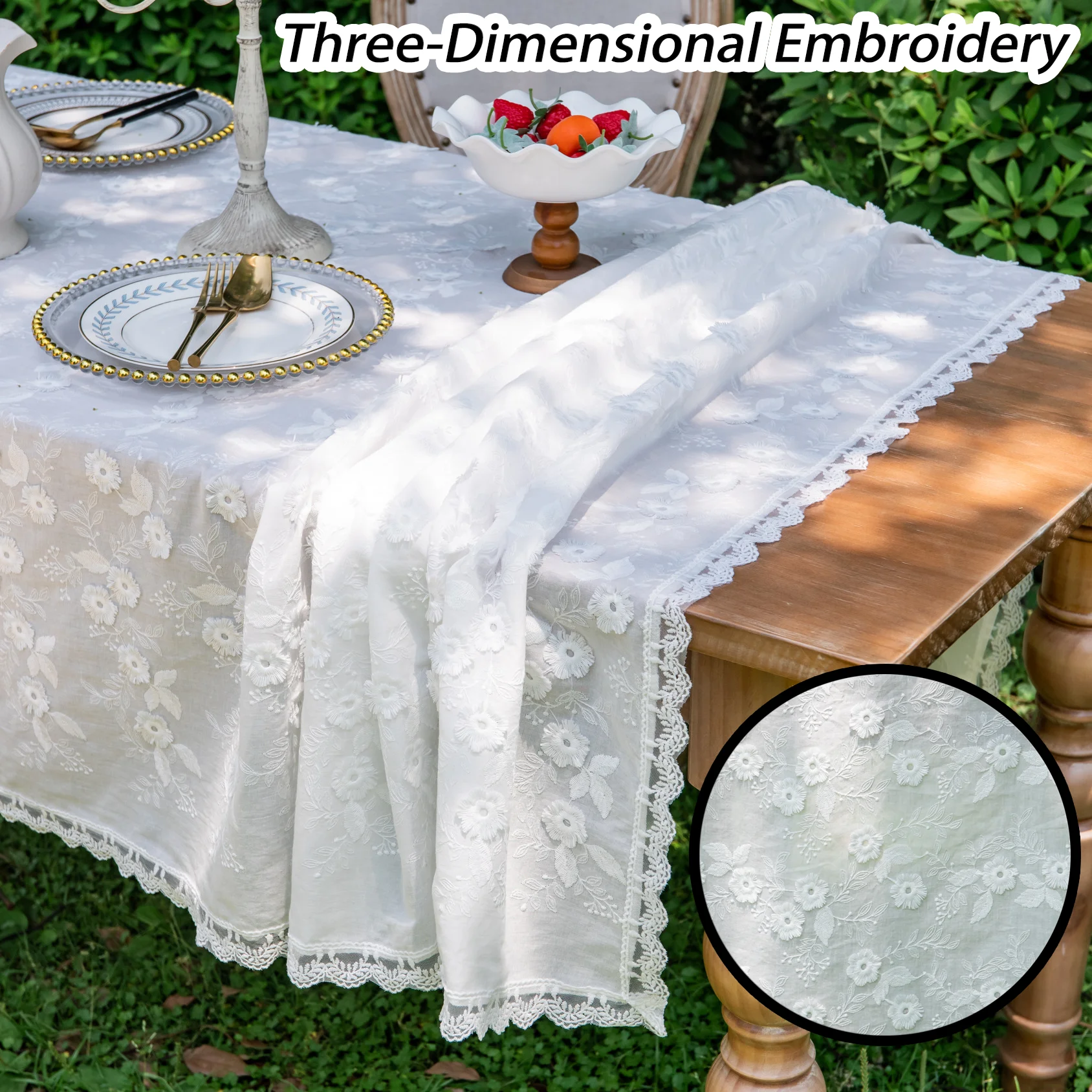Tablecloth Three-Dimensional Embroidery Light Luxury Table Cover White Lace Table Cloth Rectangular Tablecloths Home Decor