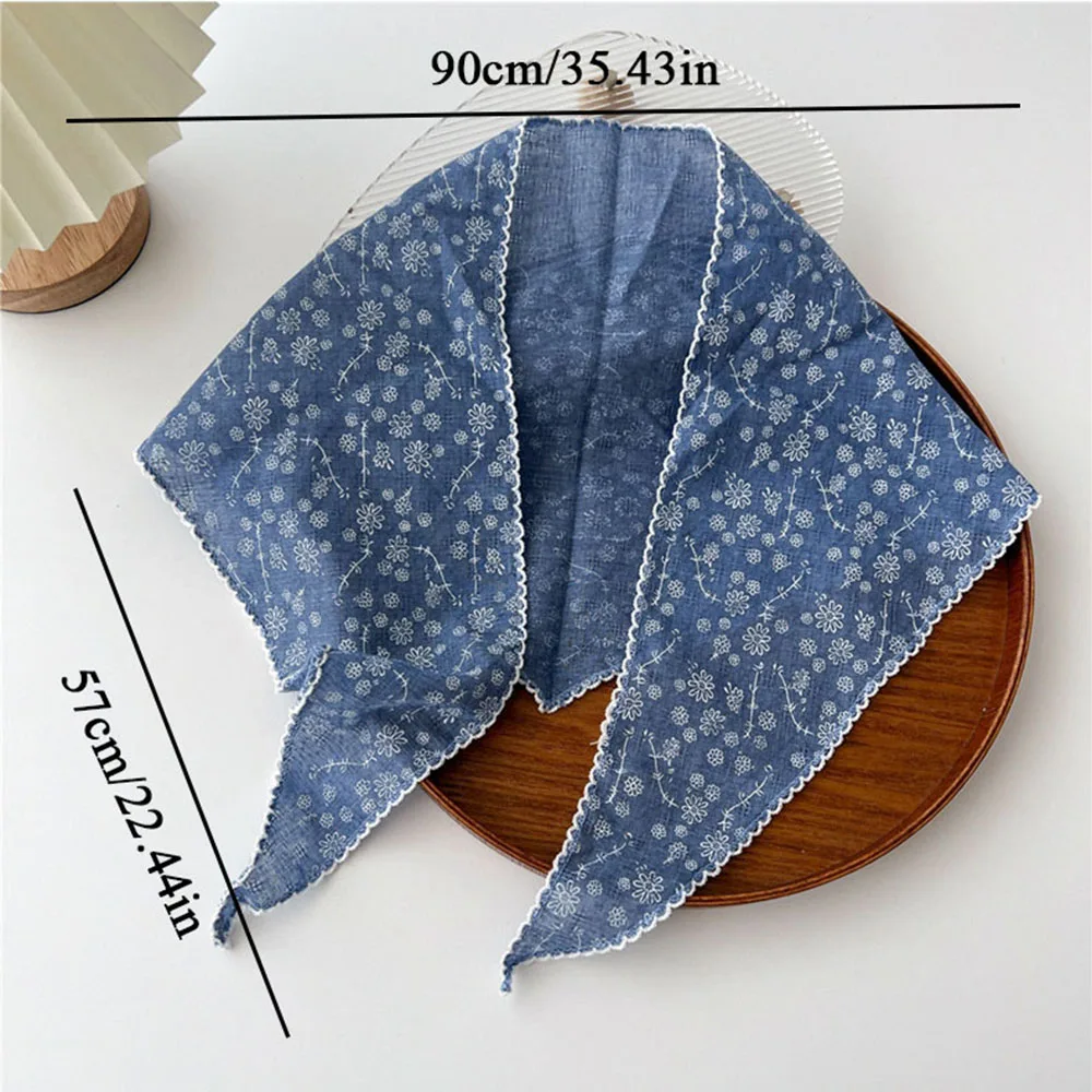 Flower Print Cotton Line Floral Lace Triangle Scarves Small Vintage Skinny Scarf F Women Girls Headband Accessories Handkerchief