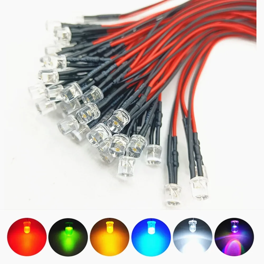 20-50pcs 3 มม.5 มม.LED Pre-wired น้ําล้าง DC3-12V สีแดงสีเขียวสีฟ้าสีขาว RGB UV light-emitting ไดโอดผู้ถือพลาสติก