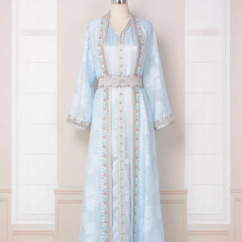 

Middle Eastern Women's V-neck Cardigan Two-piece Set Dress