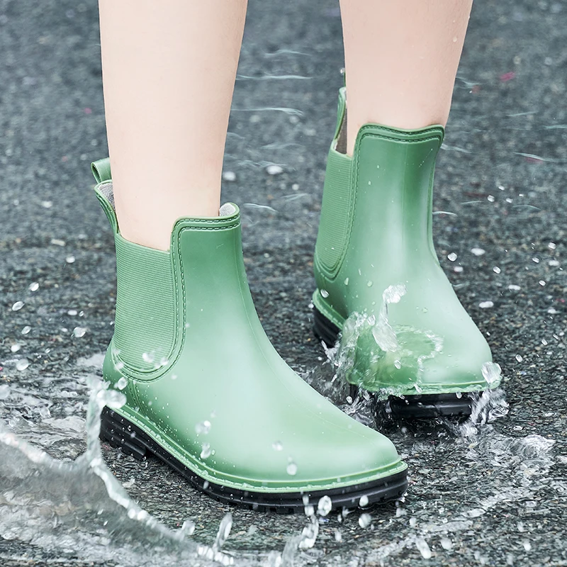 

Mid Top Women Rain Shoes Waterproof Boots New Style Elastic Mouth Ankle Boots Non Slip Outdoor Indoor Chelsea Water Boot Woman
