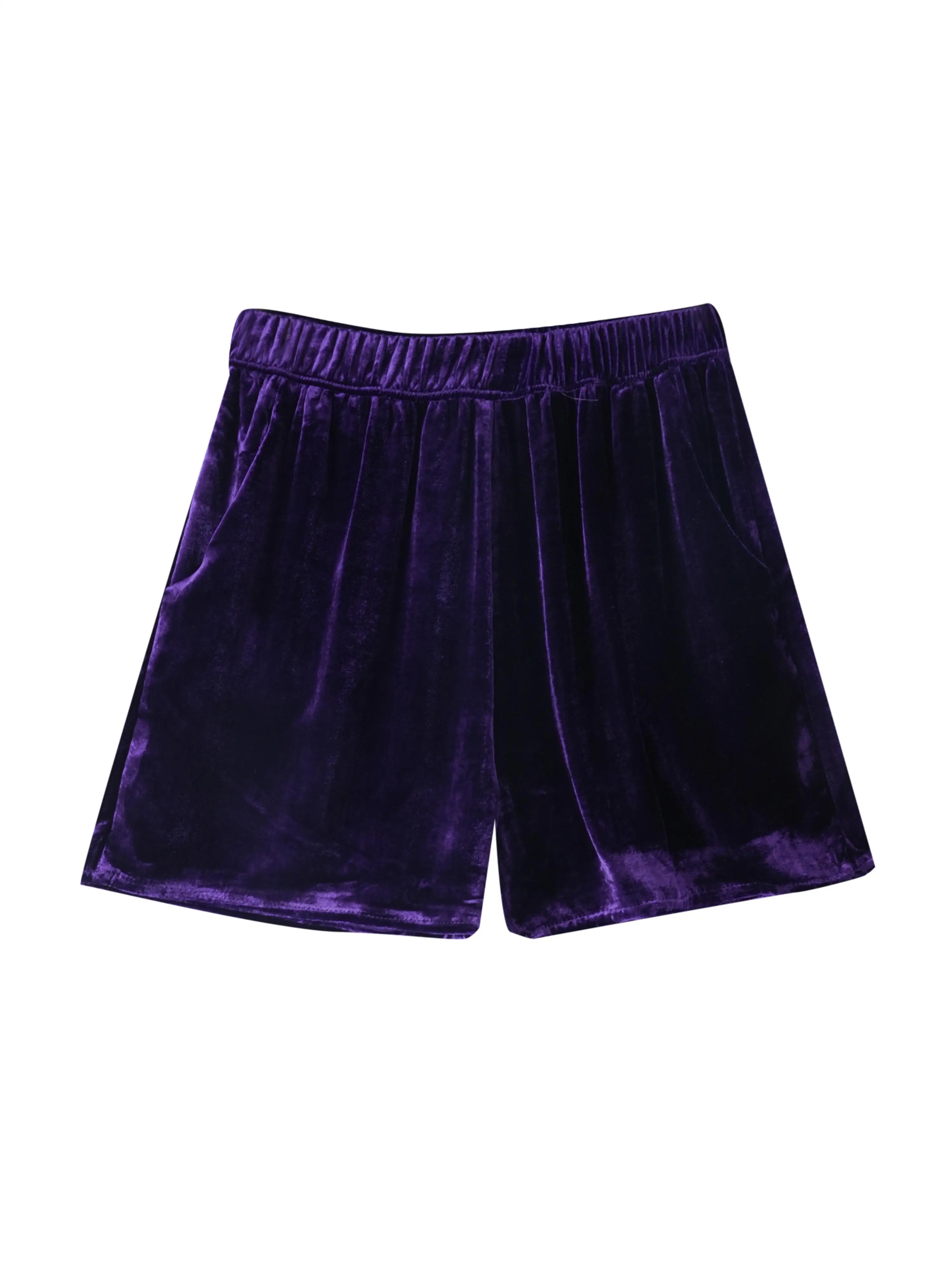 30% Natural Mulberry Silk 70% Viscose Velvet Solid Color Women's Autumn New Style Elastic Waist Outerwear Casual Shorts
