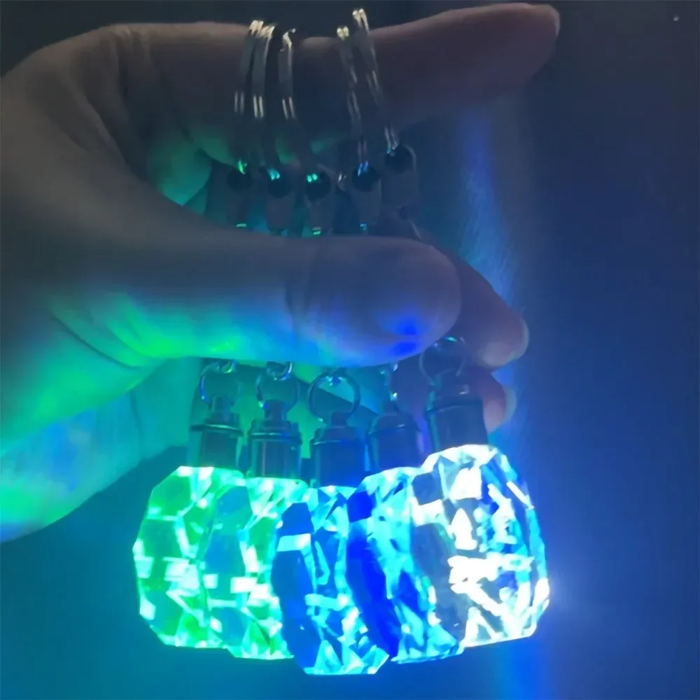 Car Keychain HKS LED 7 Colorful Light Crystal Motorsport Keyring Japanese Modified Key Pendant Auto Interior Accessories