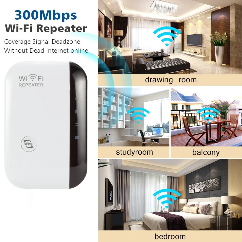 LccKaa WiFi Repeater 300Mbps WiFi Extender Amplifier WiFi Signal Booster 802.11N Long Range Wireless Wi-Fi Repeater Access Point