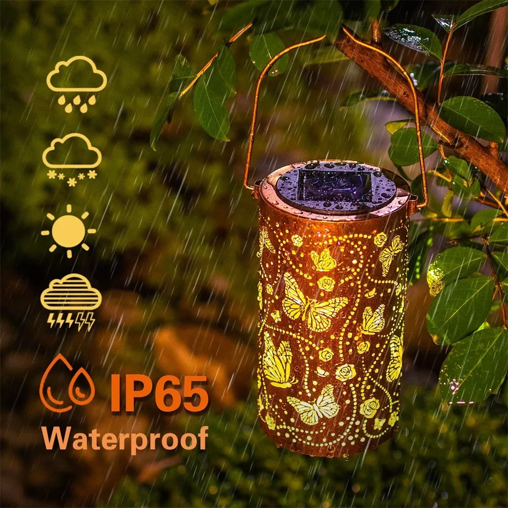 

Butterfly Hollow Solar Lawn Lantern Outdoor Waterproof Iron Garden Hollow Hanging Light For Household Villa Yard Decoration