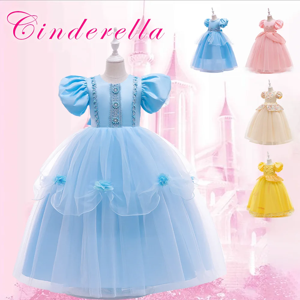 Cosplay Elsa Frozen Princess Dress Cinderella Bubble Sleeve Dress Girls Clothes Christmas Children\'s Halloween Party Clothing