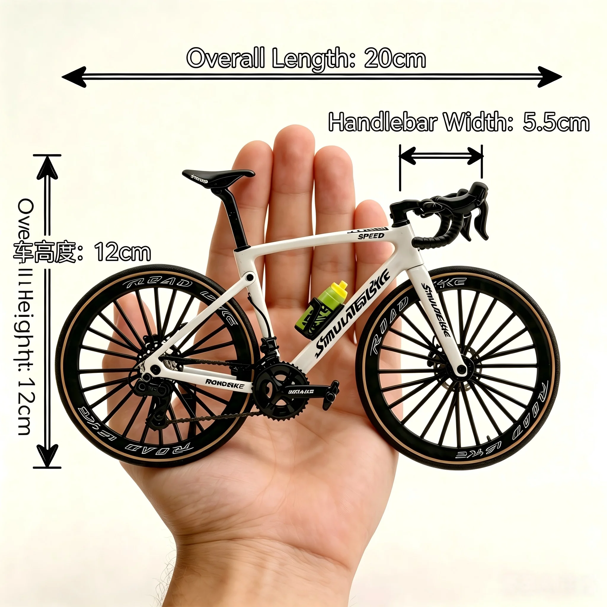 1:8 Scale Alloy Road Bike Model Simulated Drop Handlebar Bicycle Figurine Detachable Water Bottle Rotatable Wheel Desktop Orname