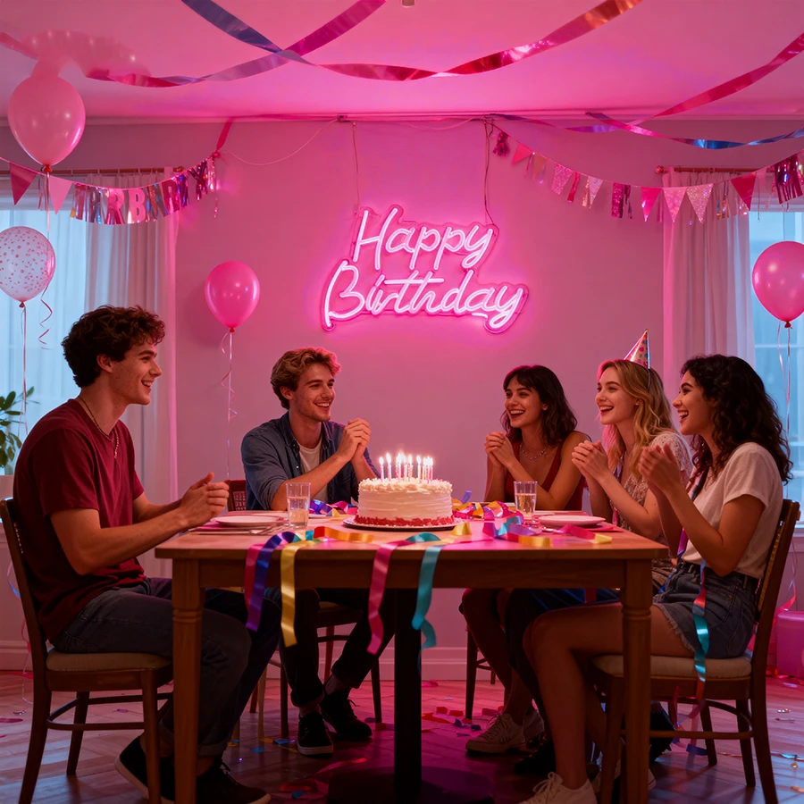 Happy Birthday Neon Sign Birthday for Party Wall Decor, USB Powered, Gift for lover