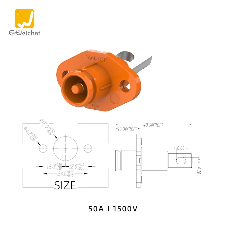 Factory High Voltage DC Photovoltaic Portable Cable Energy Storage Connector Single Core Through Hole 50A with 1P Pins