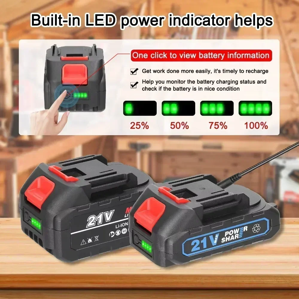 21V Rechargeable Lithium Battery  Electric Power Tool Replacement Battery with Indicator for Makita 21V Tool Replacement Battery