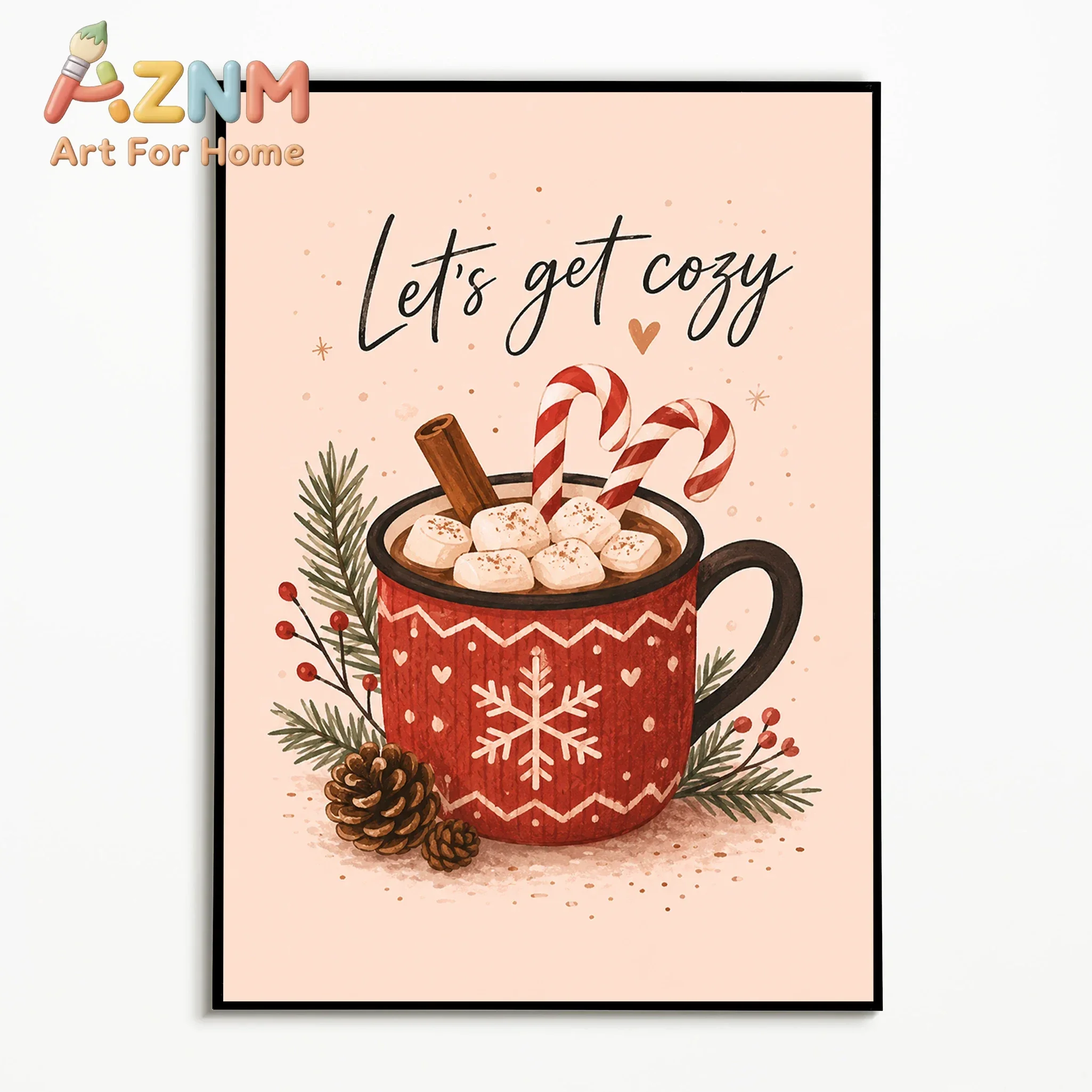 1PC,Vintage Wall Art Christmas Hot Cocoa Cup Poster Winter Canvas Painting Home Office Decor Room Wall Decor Gallery Wall Prints