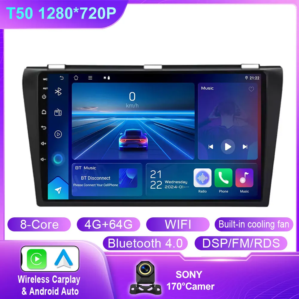 Android Draadloze Carplay Voor Mazda 3 2004 2005 2006 2007 2008 2009 Autoradio Met BOSE Multimedia Speler Stereo GPS Geen 2Din DVD