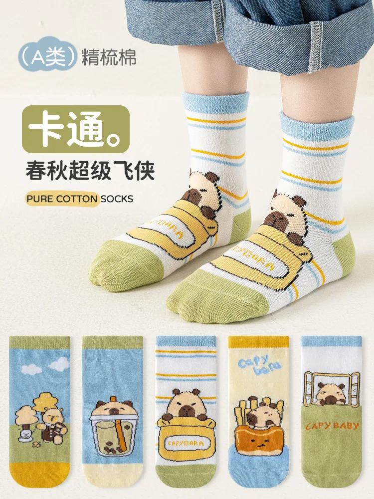 

5 шт. для капибары, средние носки, каваи, мультяшные летние новые аниме, модные мягкие, впитывающие пот и дышащие хлопковые носки