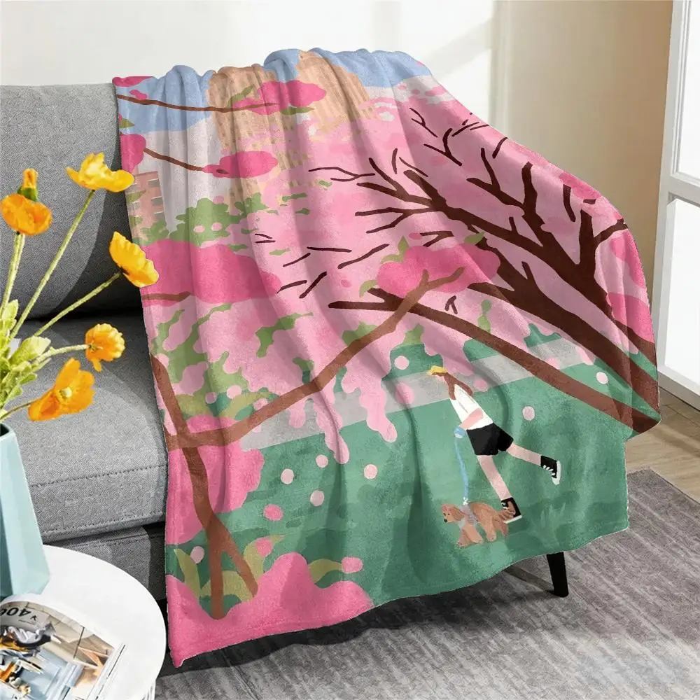 Happy Pink Bubble Illustration Throw Blanket Soft Flannel Throw Lightweight Summer Home Nap for Office Travel Sofa Bed