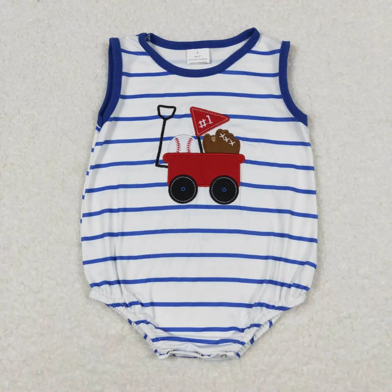 

SR0935 Boys Summer Toddler Clothes Sleeveless Embroidery Print Kids Boutique Romper