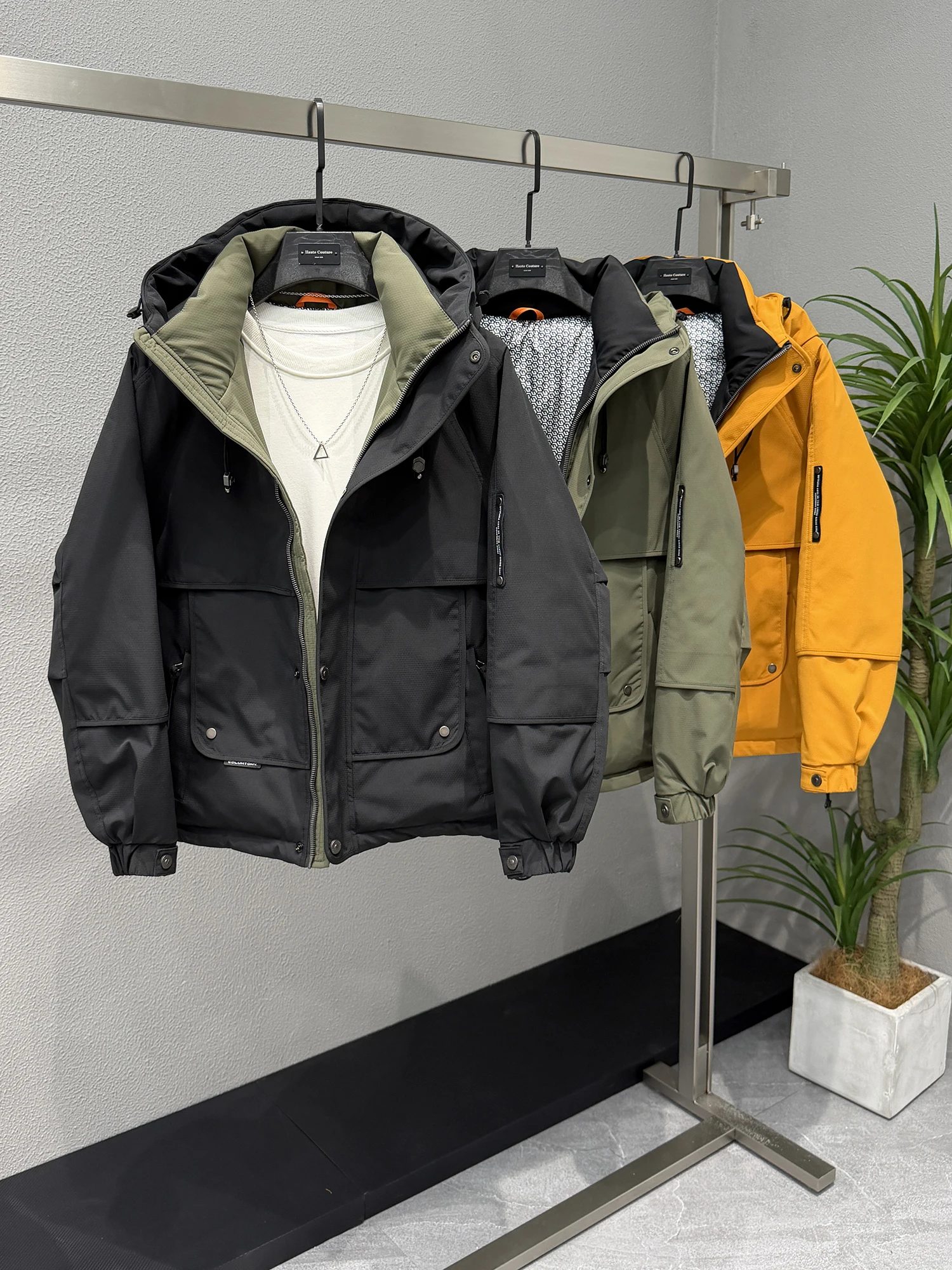 

Men's Workwear Sle Hooded down Jaet Thi Outdoor Warm Sli Casual Outerwear Polyester Fiber White Du down Filling