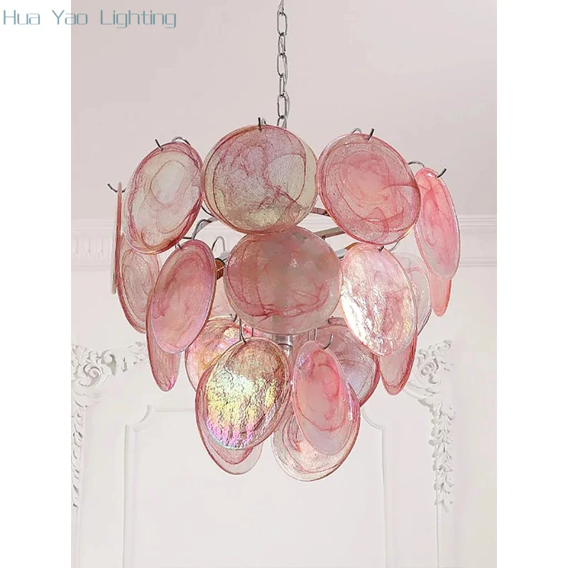 

Vintage Cloud Glass Decor Chandeliers LED Lighting Fixture Europe Romantic Red Hanging Lamp for Ceiling Living Room Decor Lustre