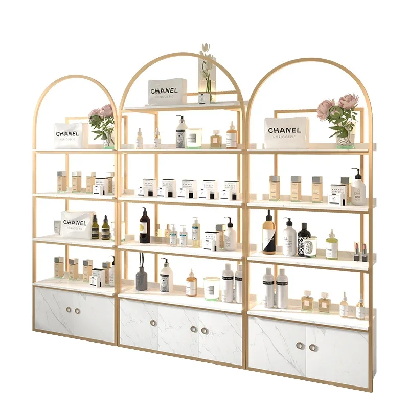 

Beauty salon cosmetics display cabinet skin care products shelves nail shop display rack with lights