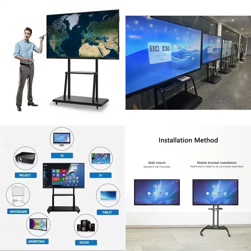 55 Inch 4K Smart Board Interactive Whiteboard Touch Screen Android Windows LCD Display for School Classroom Office Meeting