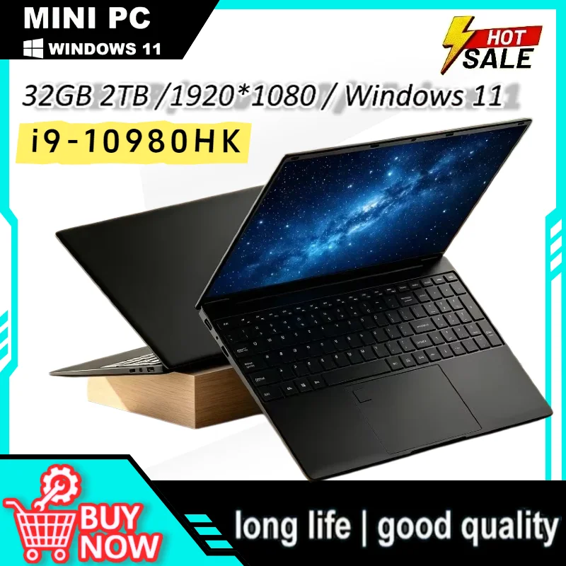 15.6 Inch Laptop Intel Core i9-10980HK Windows 11 Por 32GB DDR4 M.2 2048TB SSD Ultrabook Computer Fingerprint Unlock WIFI 5 BT