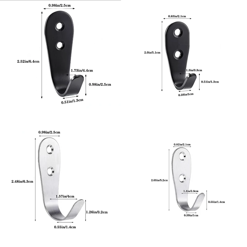 Wall coat hooks, 6 packs of black coat hooks, wall mounted single door hooks, big J metal hooks for kitchen, bedroom, bathroom