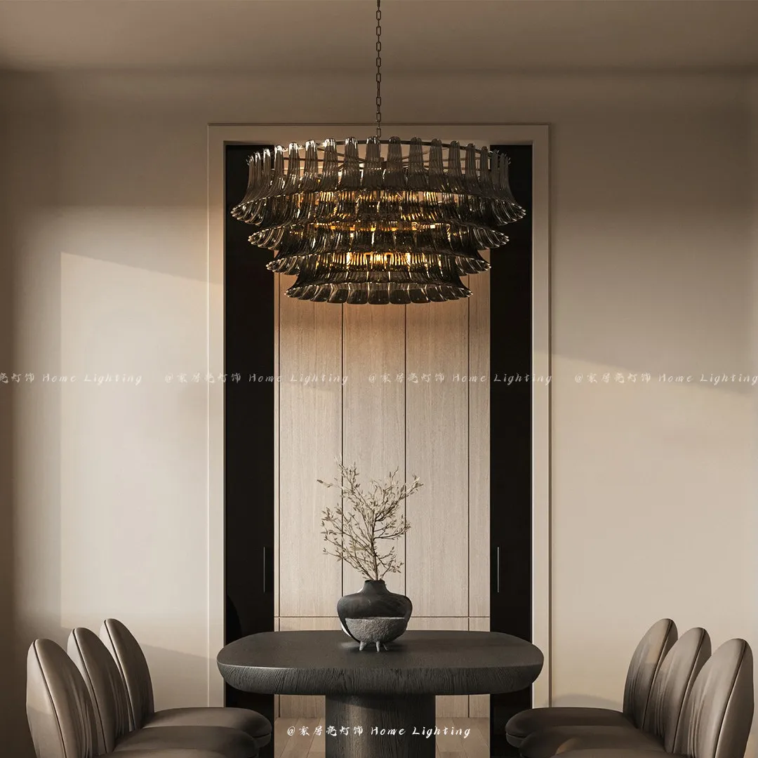 French Art Deco Designer Style Dining and Living Room Smoke Grey Petal Glass Pendant Light