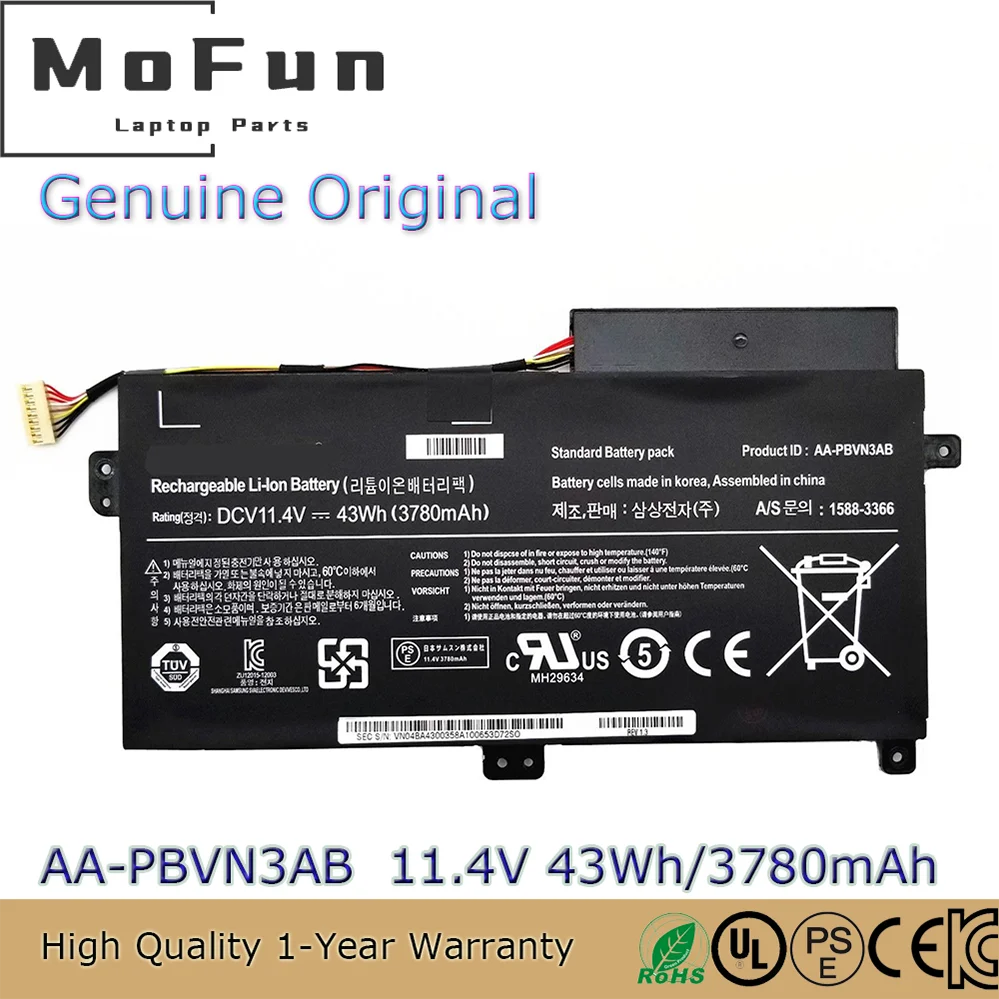 Original AA-PBVN3AB 11.4V 43Wh Laptop Battery for Samsung NP370R4E NP370R5E NP450R4V NP470R5E