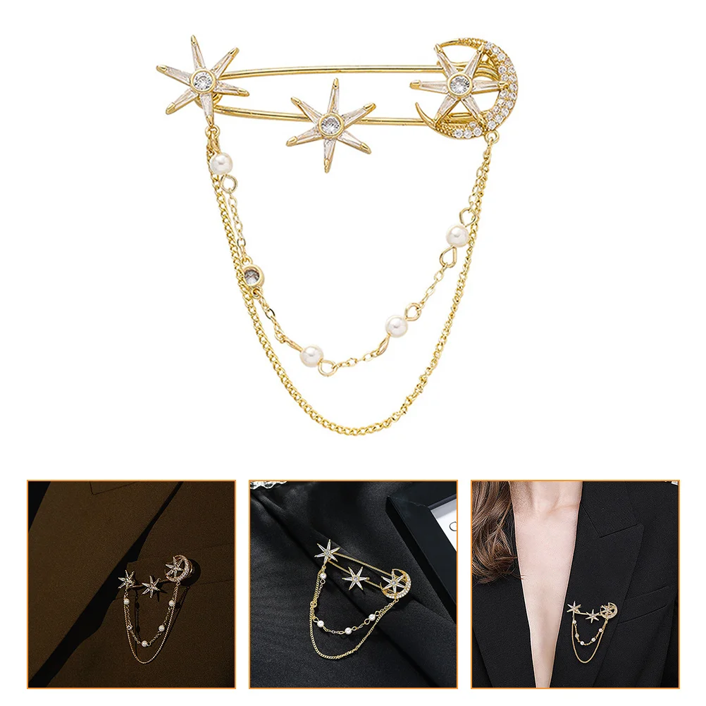 

Hexagram Brooch Elegant Lapel Pin Zircon Chain Women Collar Sweater Pins Fashion Unique Personalized Brooch Gifts